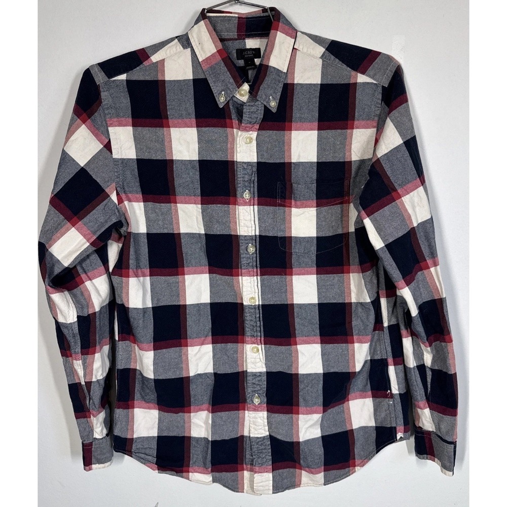 J. Crew Men's Oxford Red Blue Plaid Long Sleeve Button Down Shirt Men's M Preppy